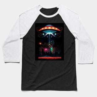 Flying Saucer Over The City UFOs Baseball T-Shirt